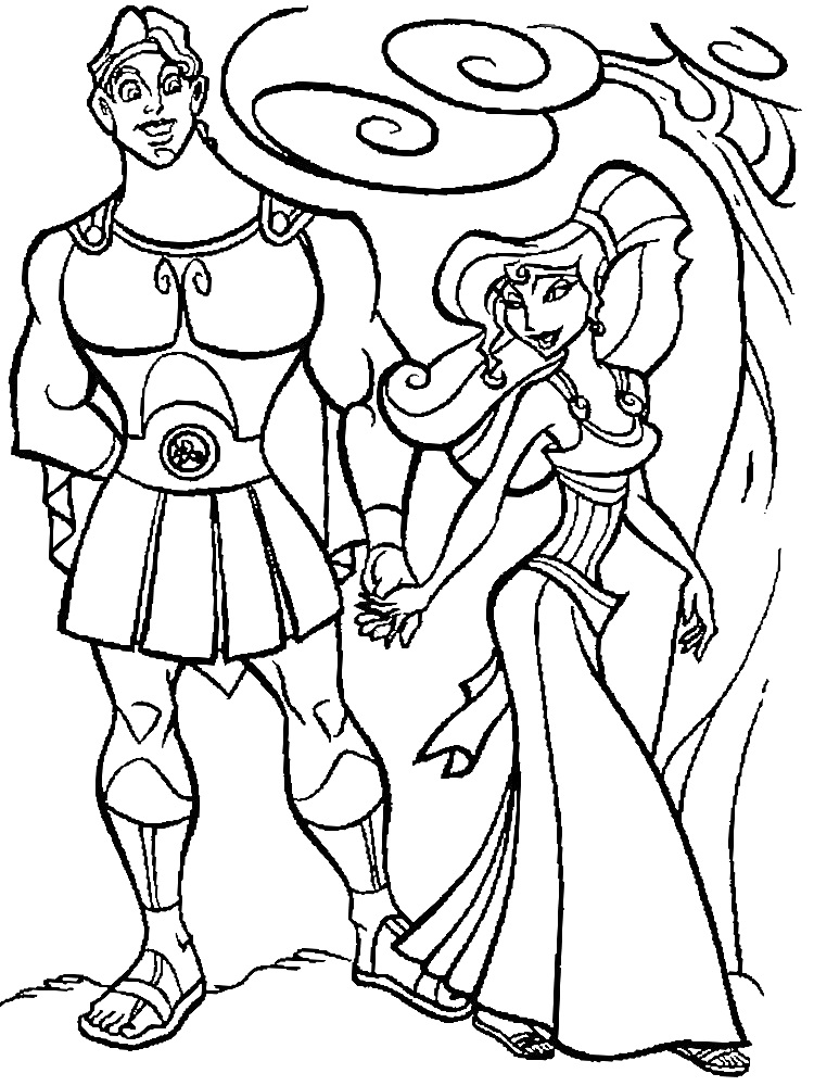 Геркулес и женщина, держащиеся за руки, возле дерева с узором