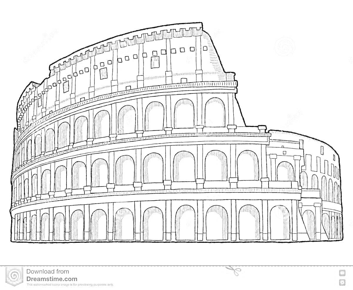 Раскраска Колизей, Римское архитектурное сооружение