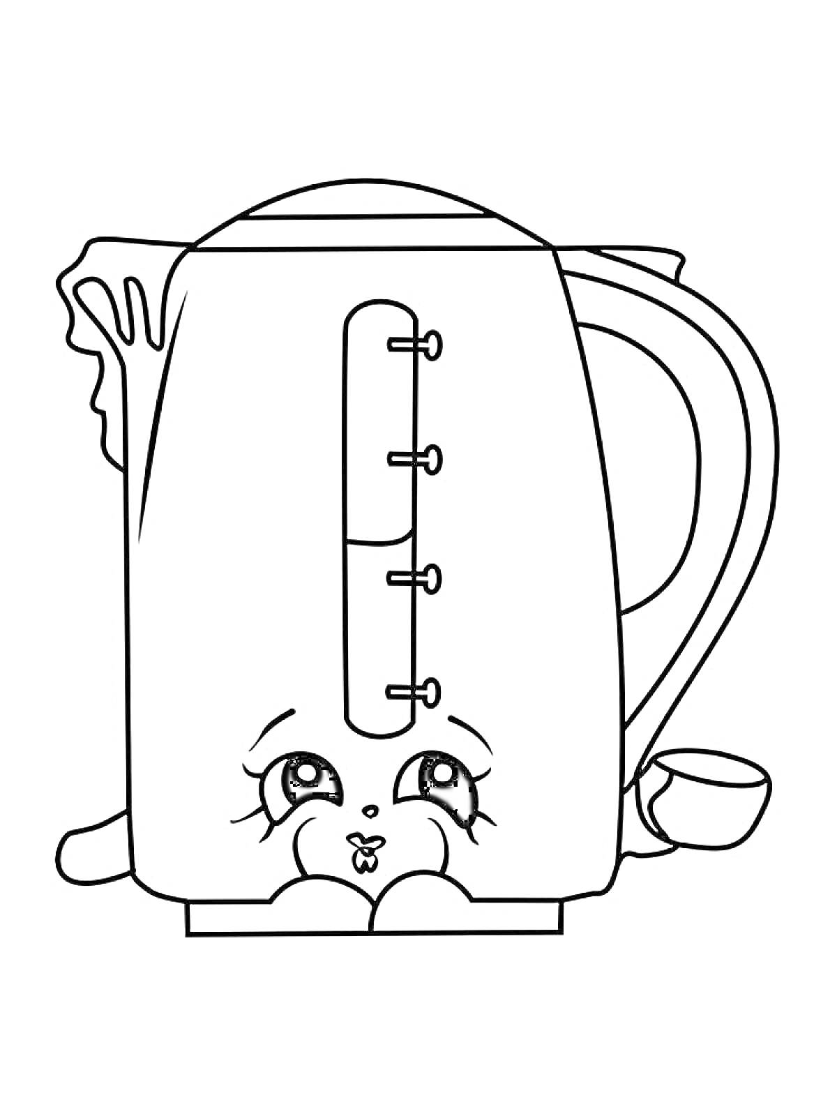 Раскраска Электрический чайник с лицом, ручкой и носиком