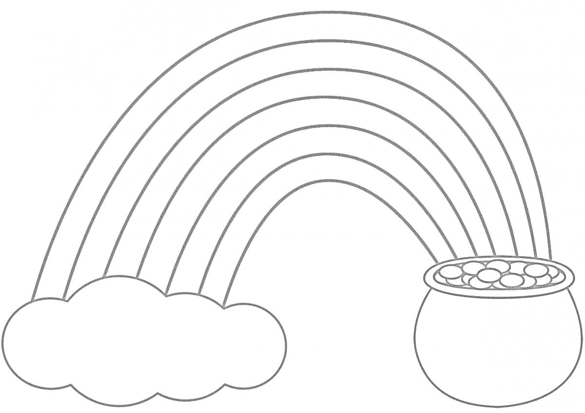 Раскраска Радуга с облаком и горшком