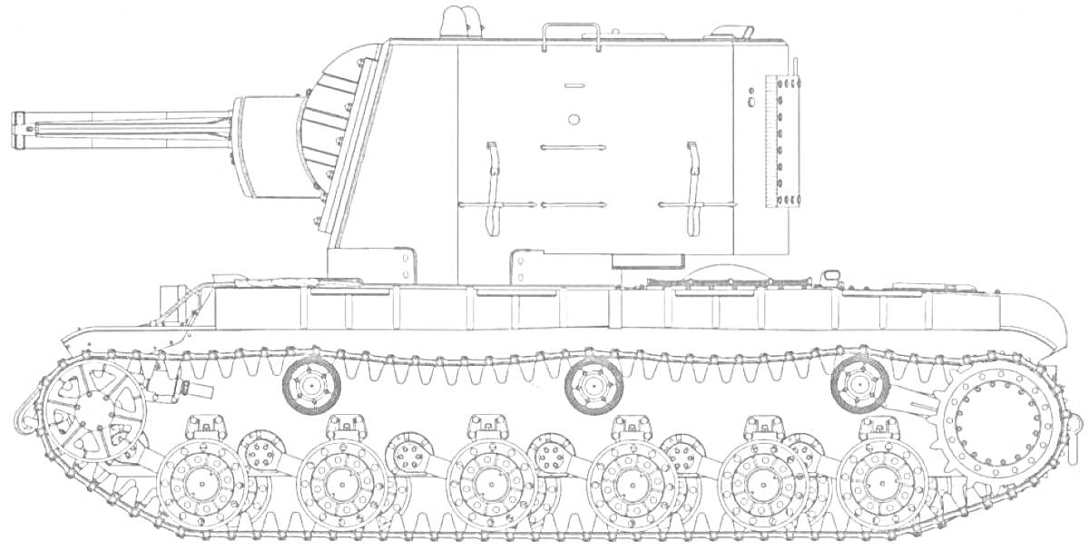Раскраска Танк КВ-2 с башней и гусеницами