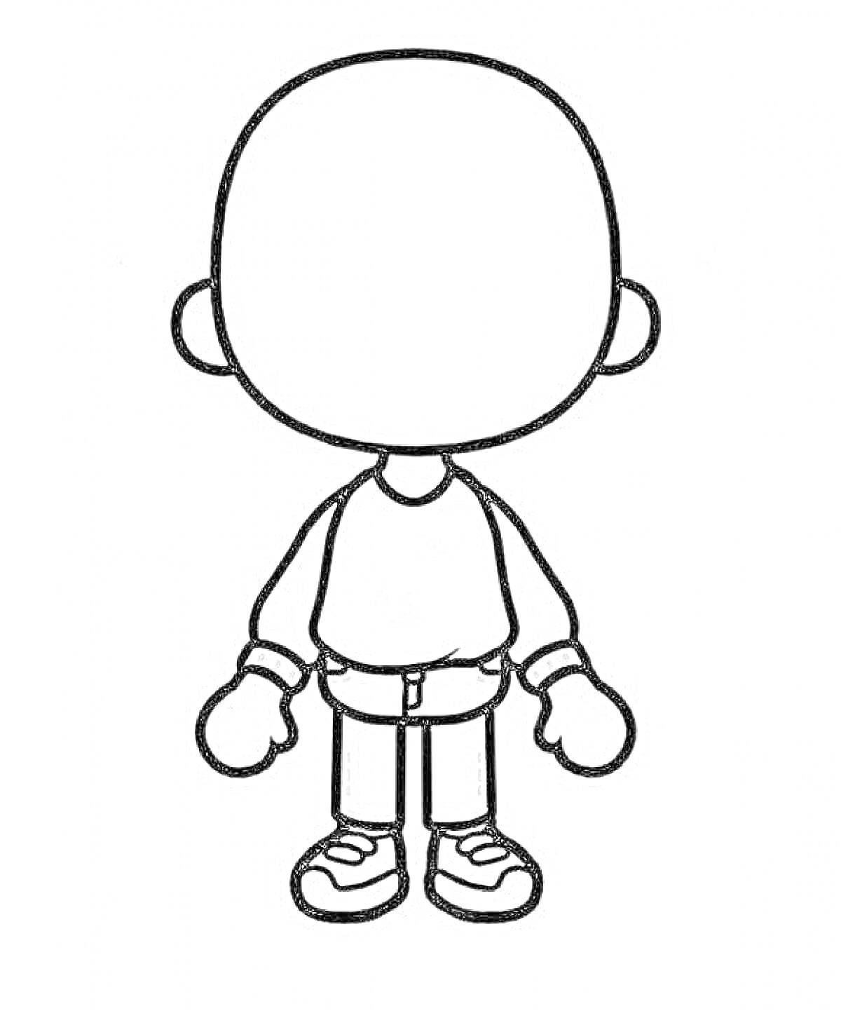 Раскраска Основной контур человечка Тока Бока с пустым лицом, свитер и джинсы