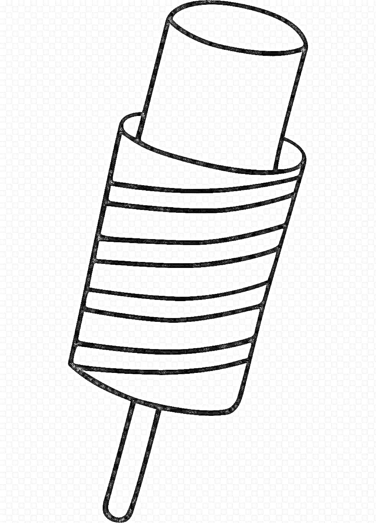 Раскраска Контурное мороженое на палочке с завитыми линиями