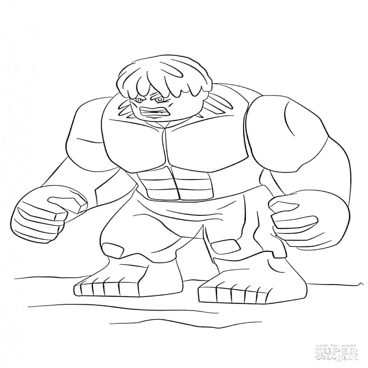 Раскраска Лего-фигурка Халк в стойке с согнутыми руками