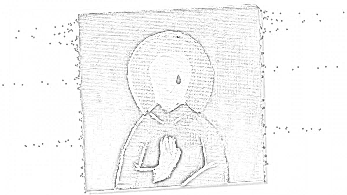 Раскраска Икона с фигурой святого с поднятой рукой на черно-белом фоне
