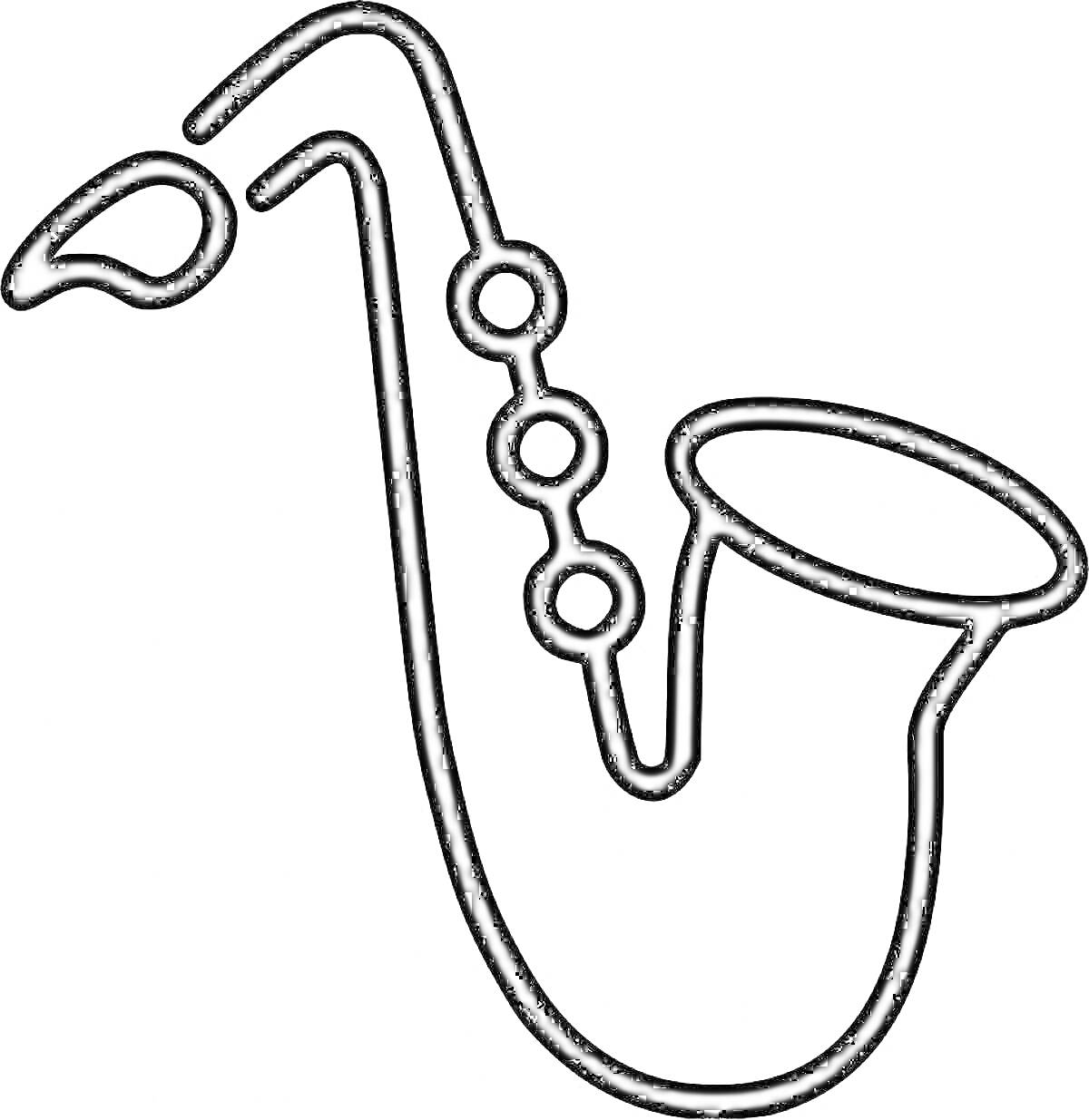 Раскраска Контур саксофона с тремя круглыми клавишами