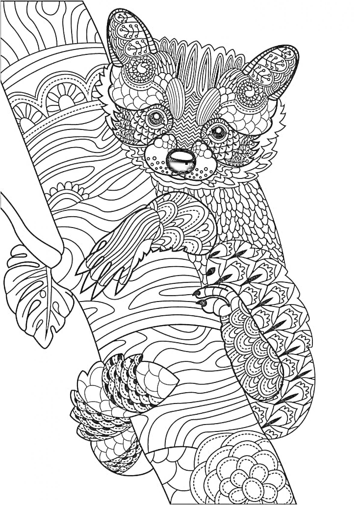 Раскраска Детализированное изображение лемура на дереве