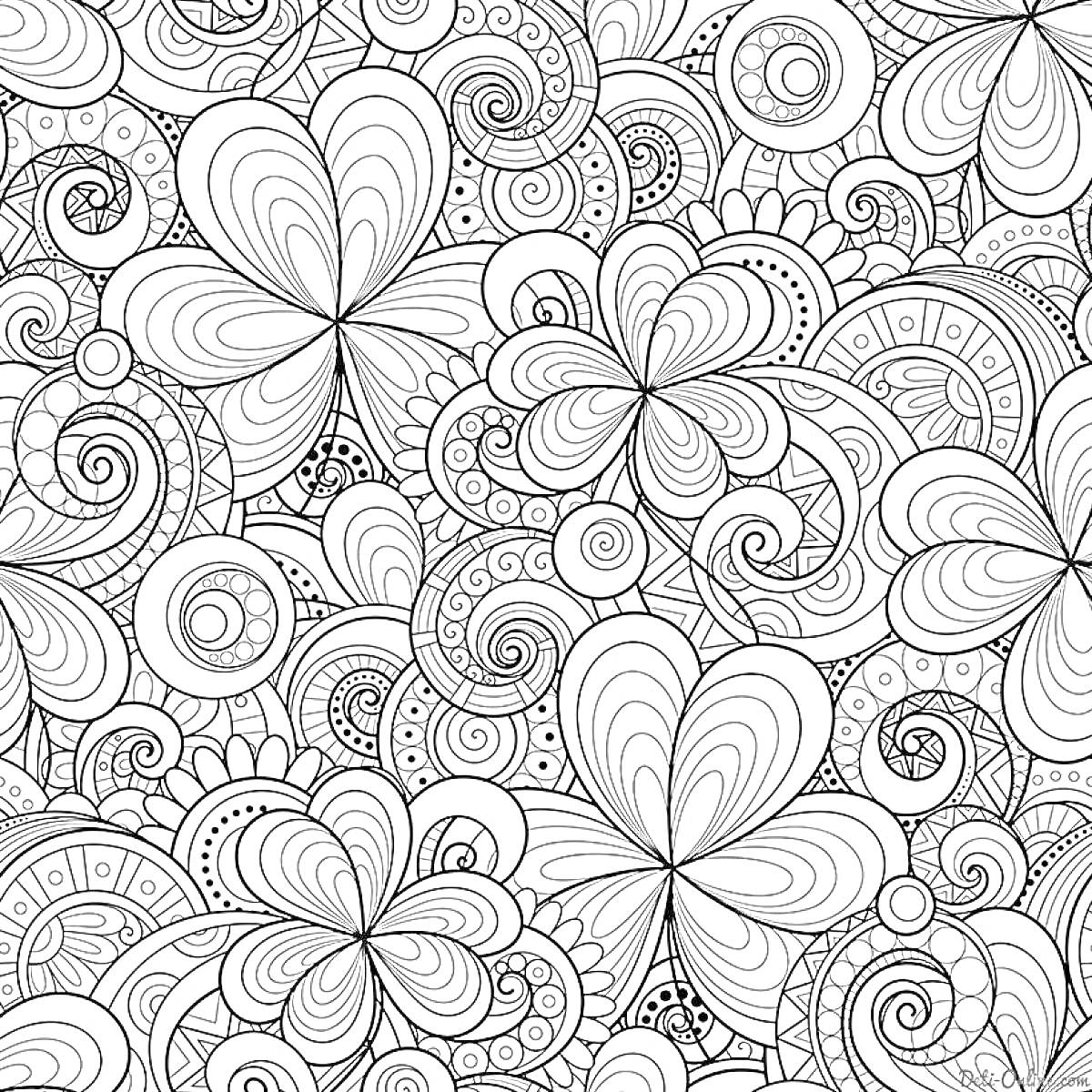 Раскраска Антистресс раскраска - цветы, спирали, узоры