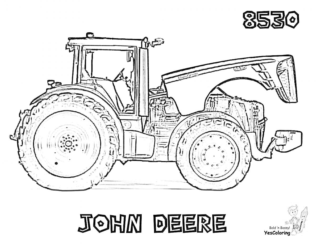 Раскраска Трактор John Deere 8530 сбоку