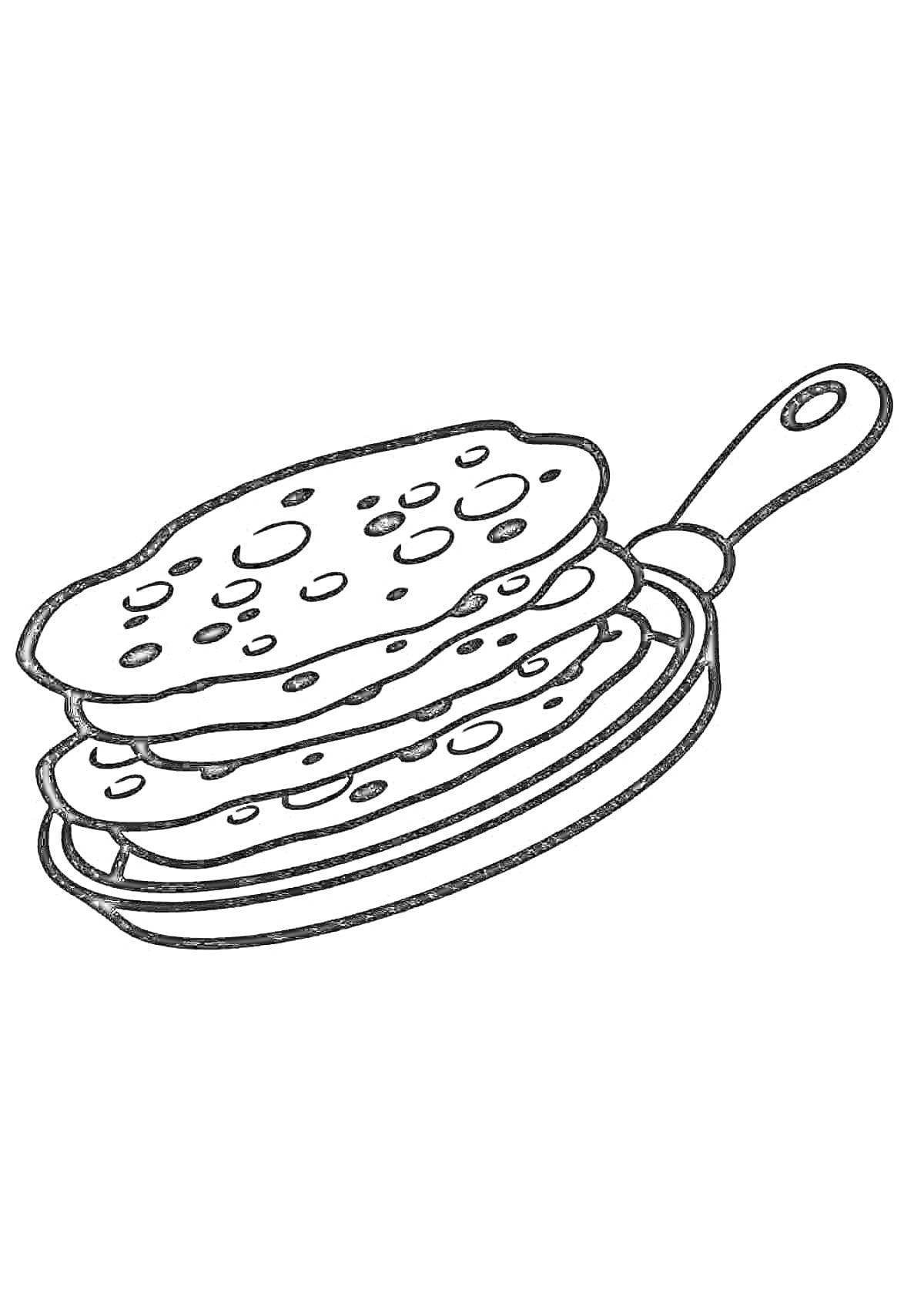 Раскраска Сковорода с тремя блинами