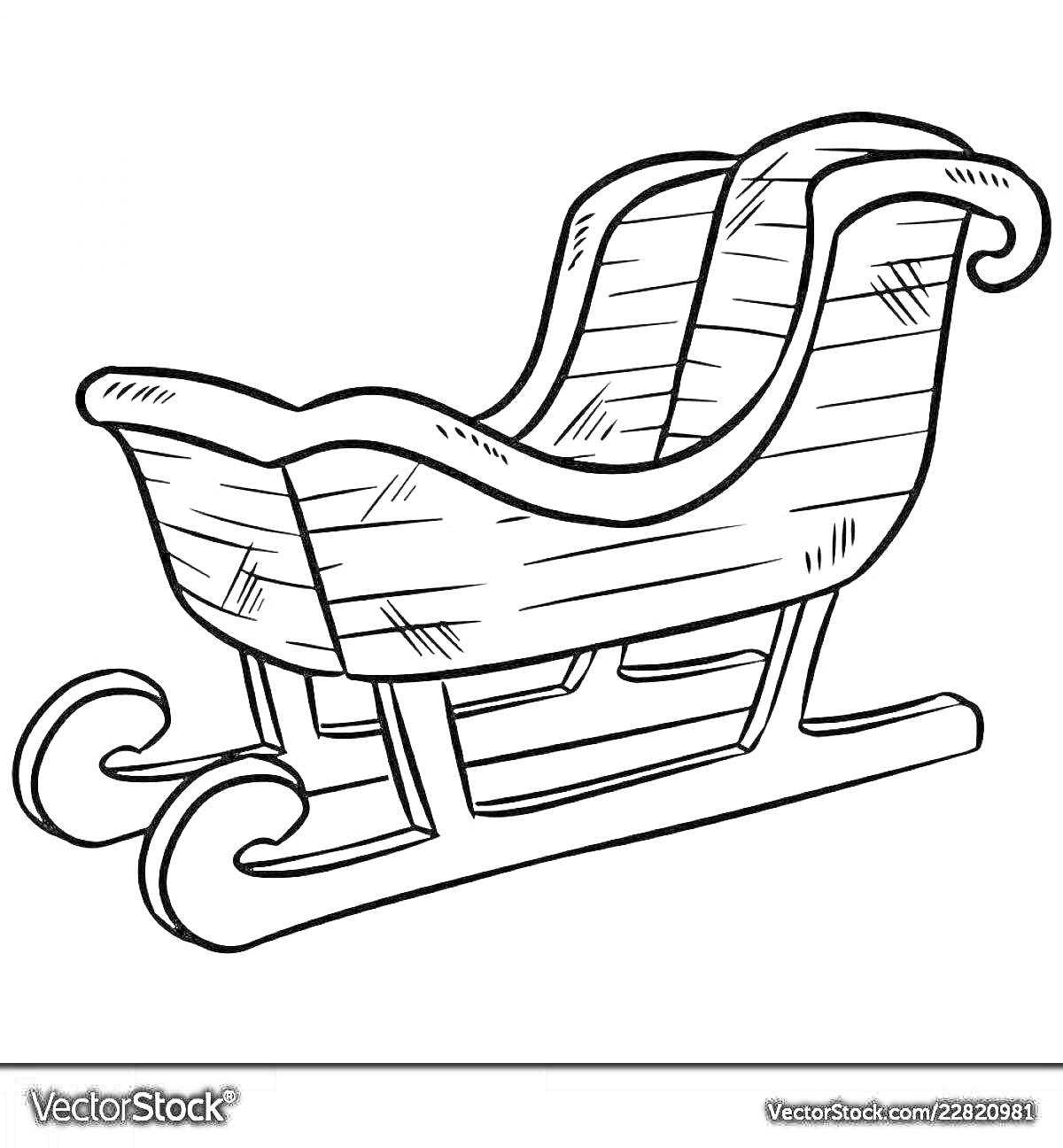На раскраске изображено: Сани, Зима, Катание, Деревянные, Зимние развлечения