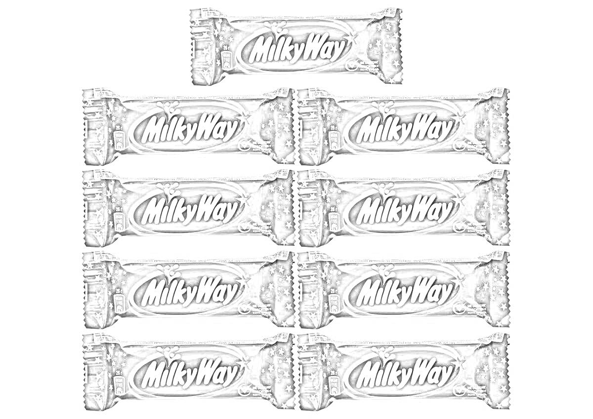 десять шоколадных батончиков Milky Way