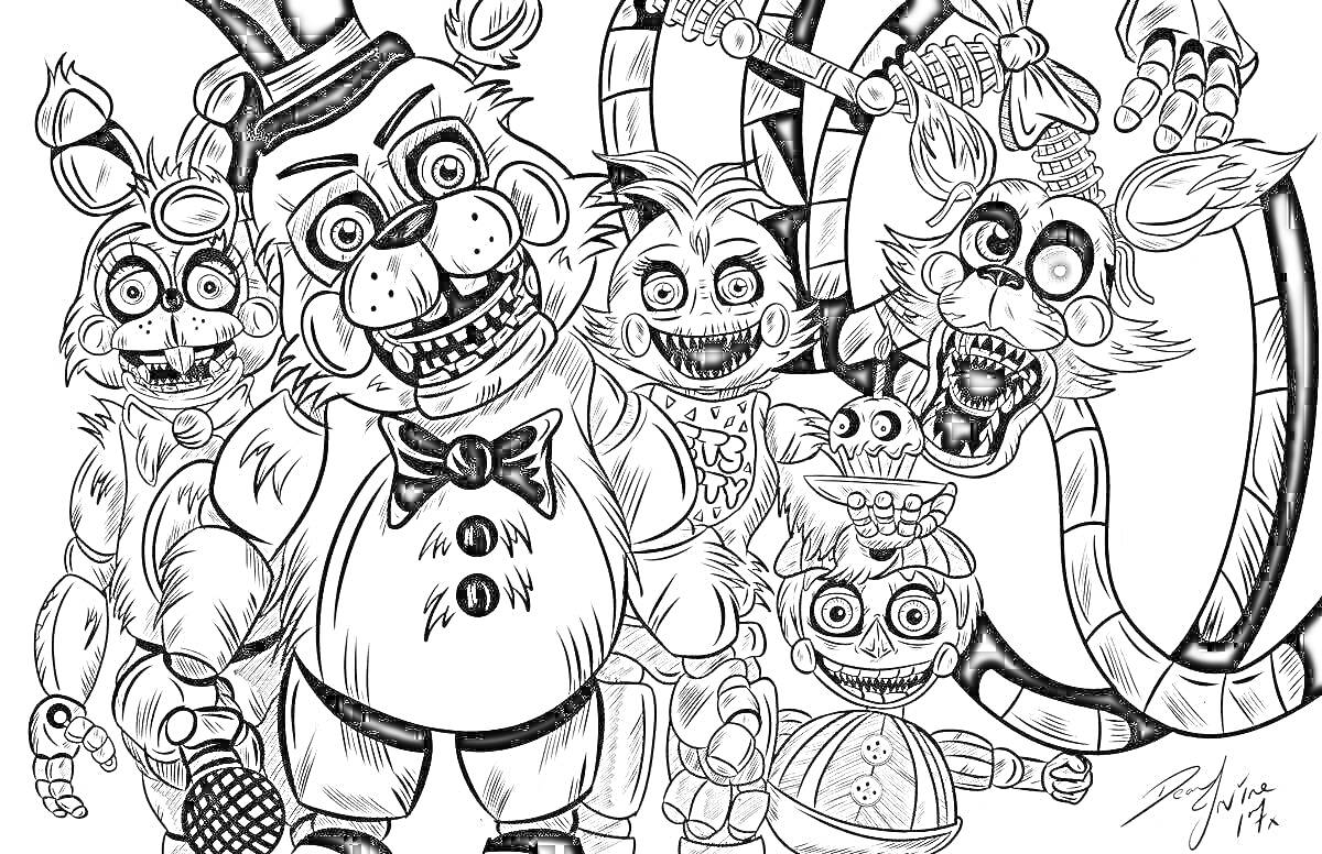 На раскраске изображено: Робот, Клоун, Монстр, Костюм, Игрушка, Для детей, Аниматроник