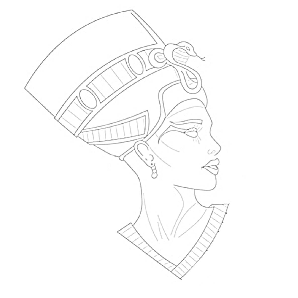 На раскраске изображено: Профиль, Корона, Древний Египет, Историческая фигура
