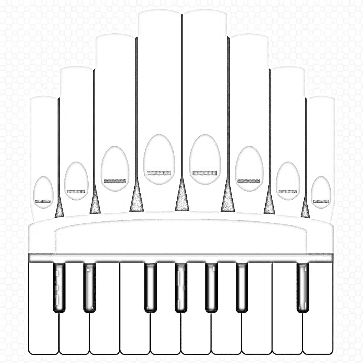 Раскраска Орган с трубами и клавишами