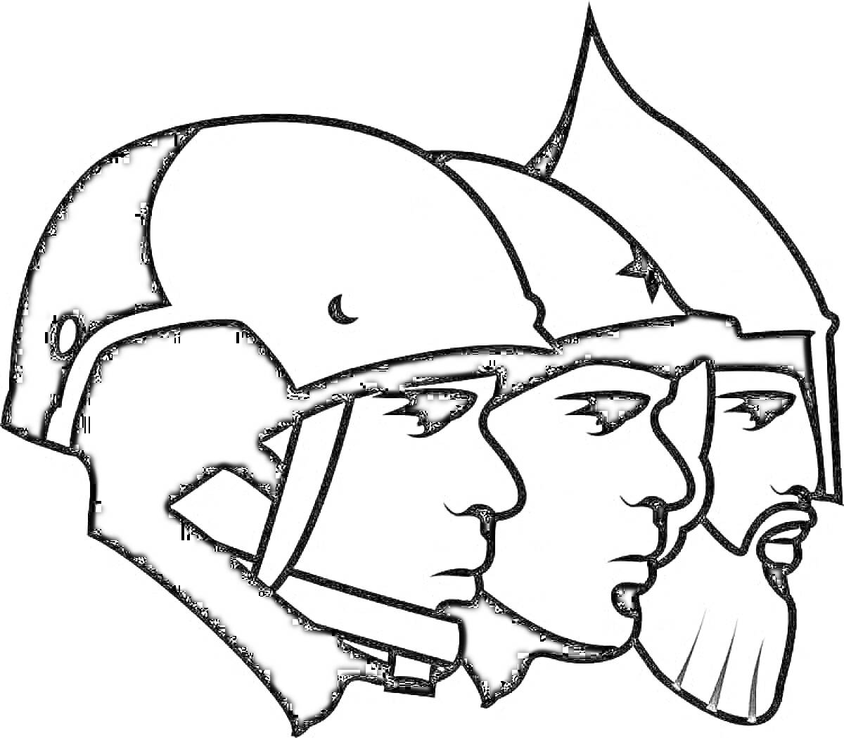 На раскраске изображено: Солдат, Каска, Гребень, Забрало, Борода, Военный, Контурные рисунки