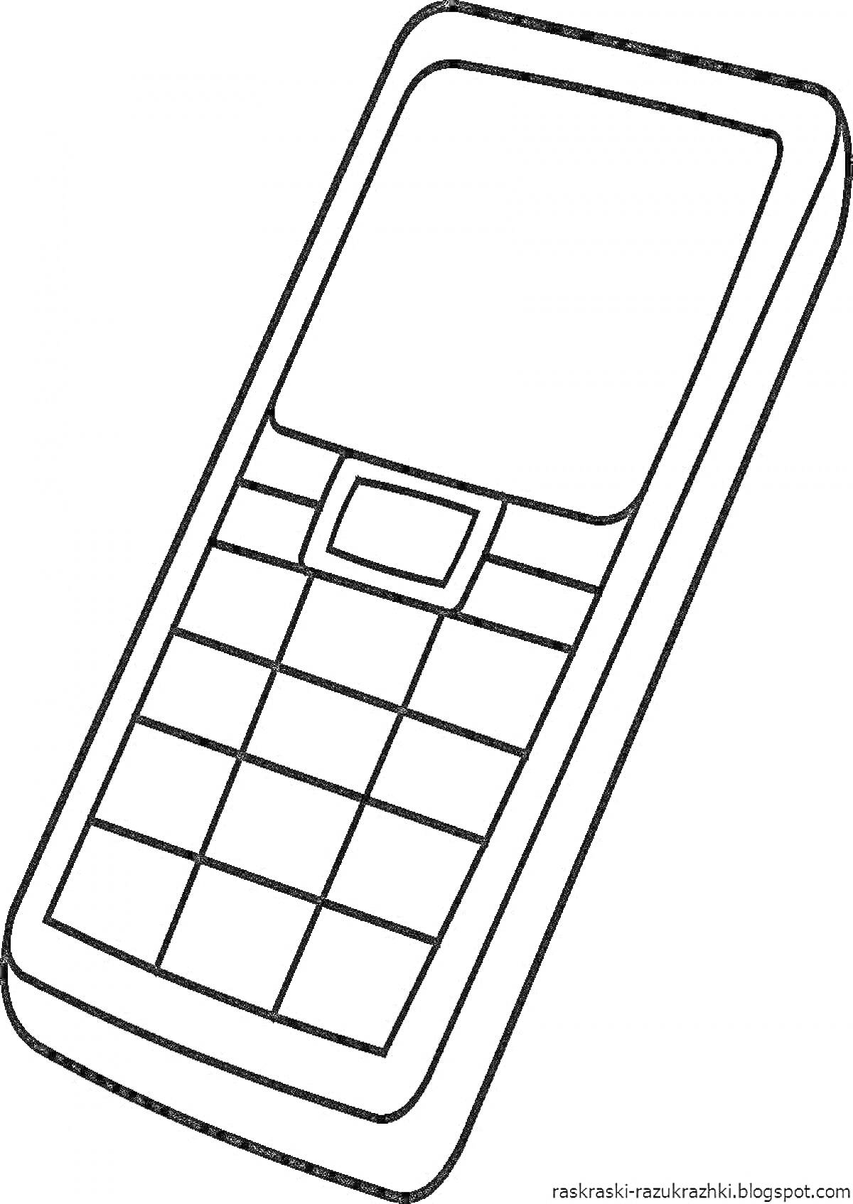 Раскраска Мобильный телефон с экраном, кнопками и корпусом