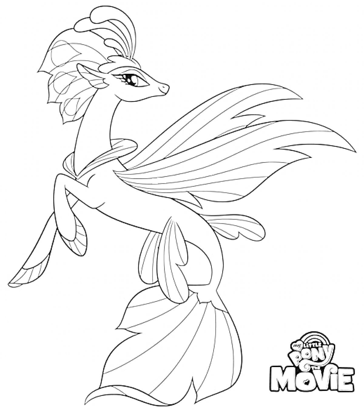 Раскраска Пони с плавниками и гребнем из мультфильма 