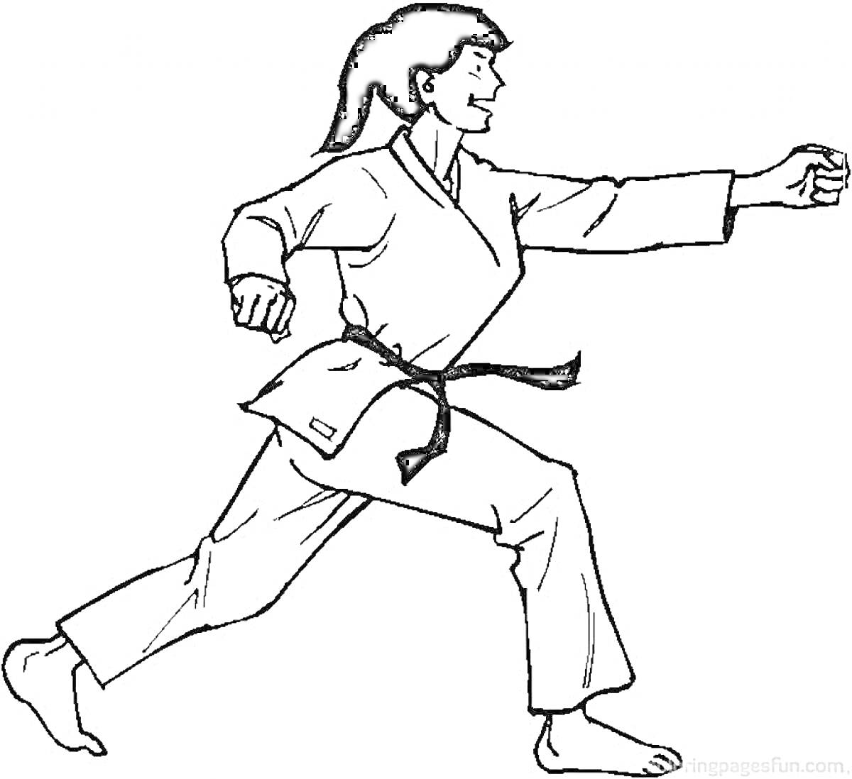 Раскраска Человек в кимоно выполняет удар рукой в карате