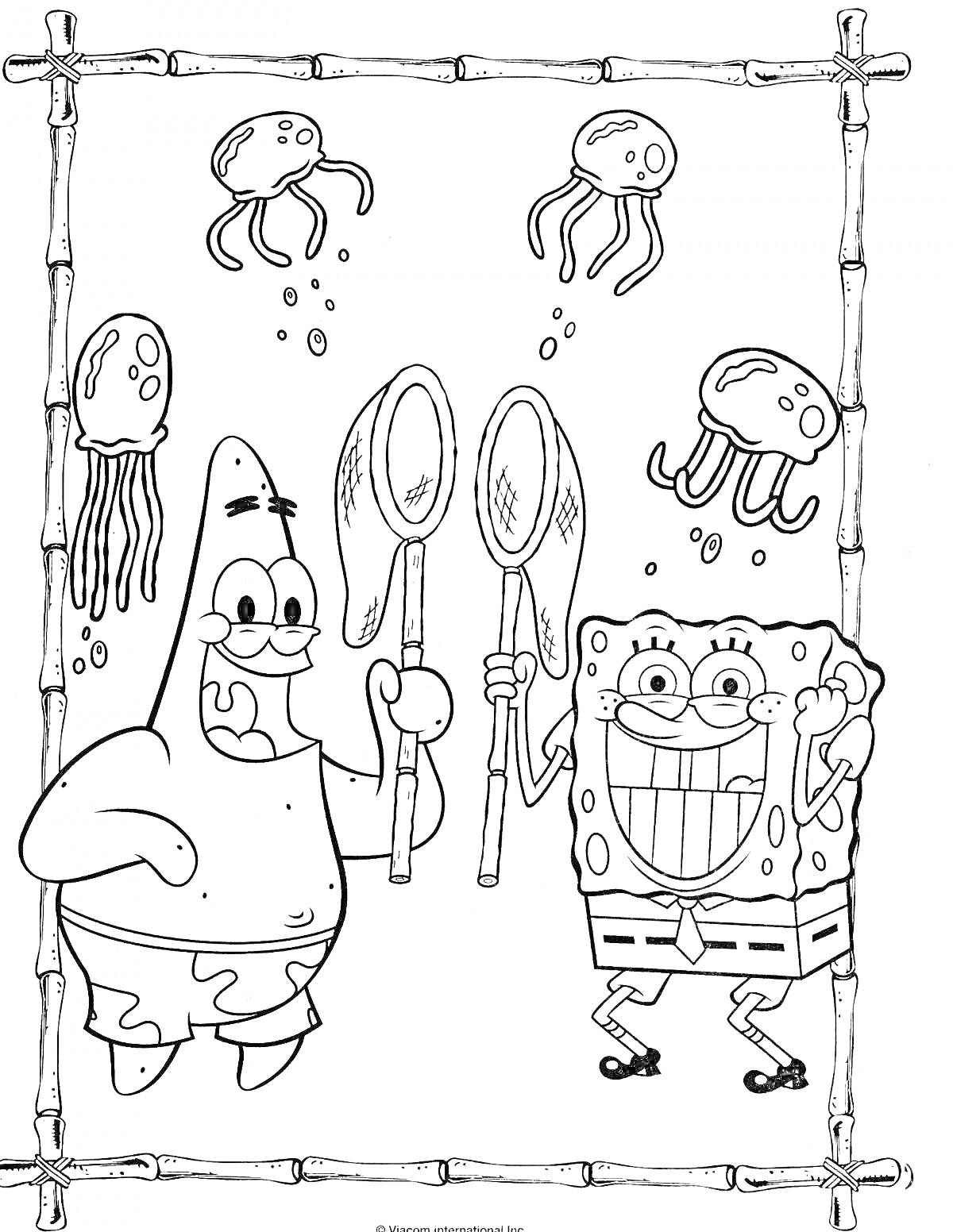 На раскраске изображено: Спанч Боб, Патрик, Дружба, Море, Подводный мир