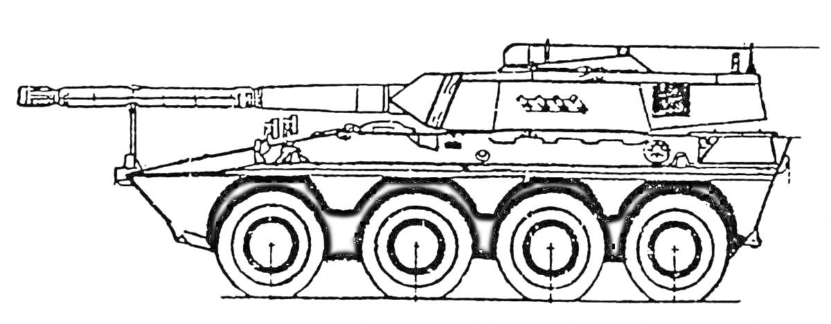 Раскраска Бронетранспортер с четырьмя колесами и пушкой