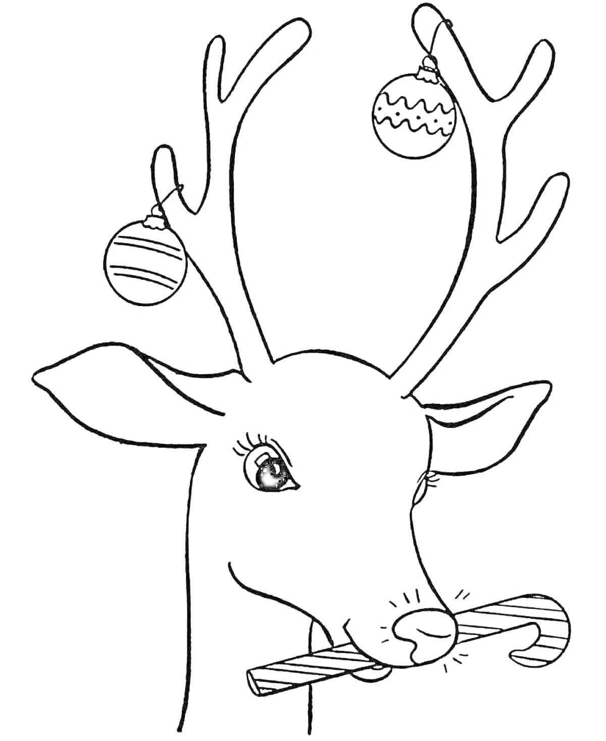 На раскраске изображено: Северный олень, Рождество, Зима, Новый год, Новогодние украшения