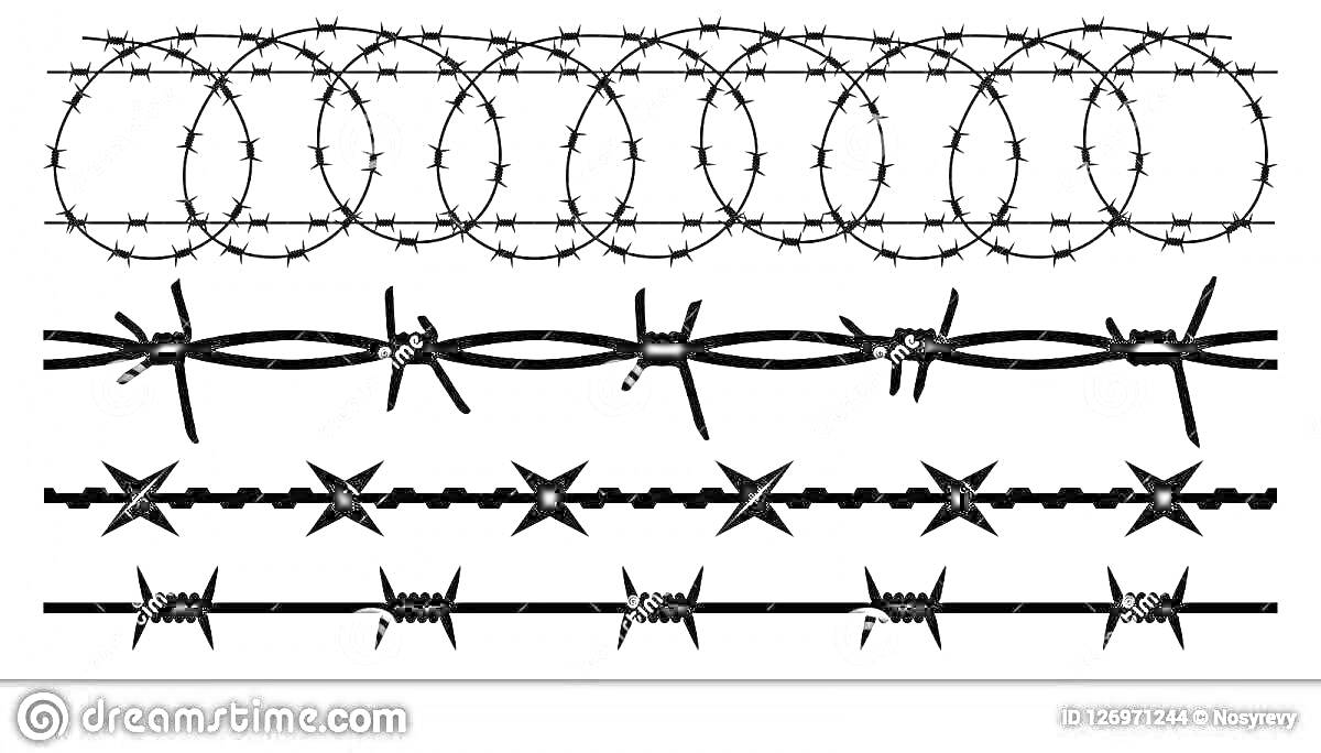 различные виды колючей проволоки, включающие спираль типа 