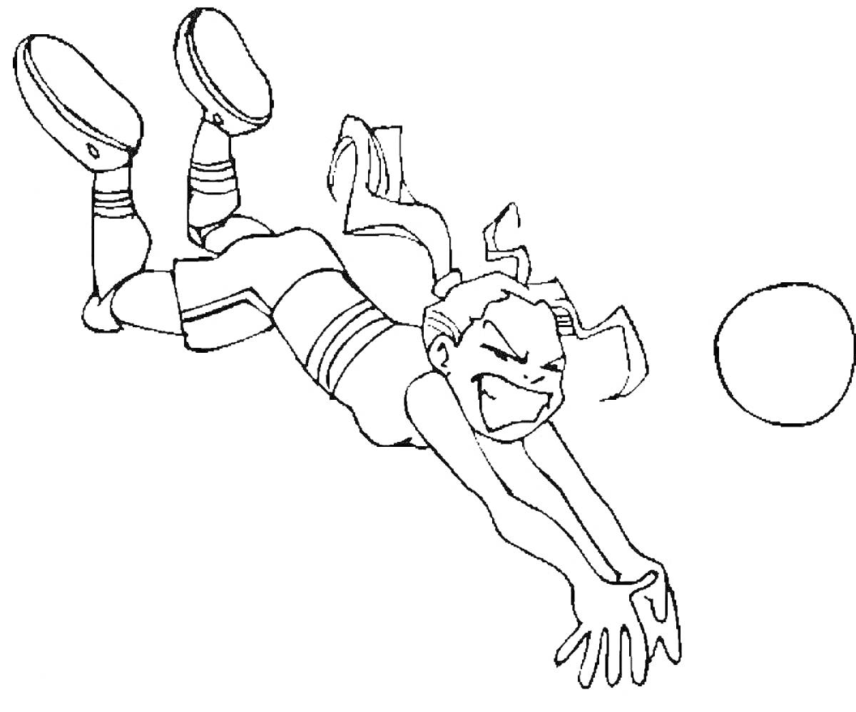 Раскраска Спортсменка прыгает к мячу в воздухе