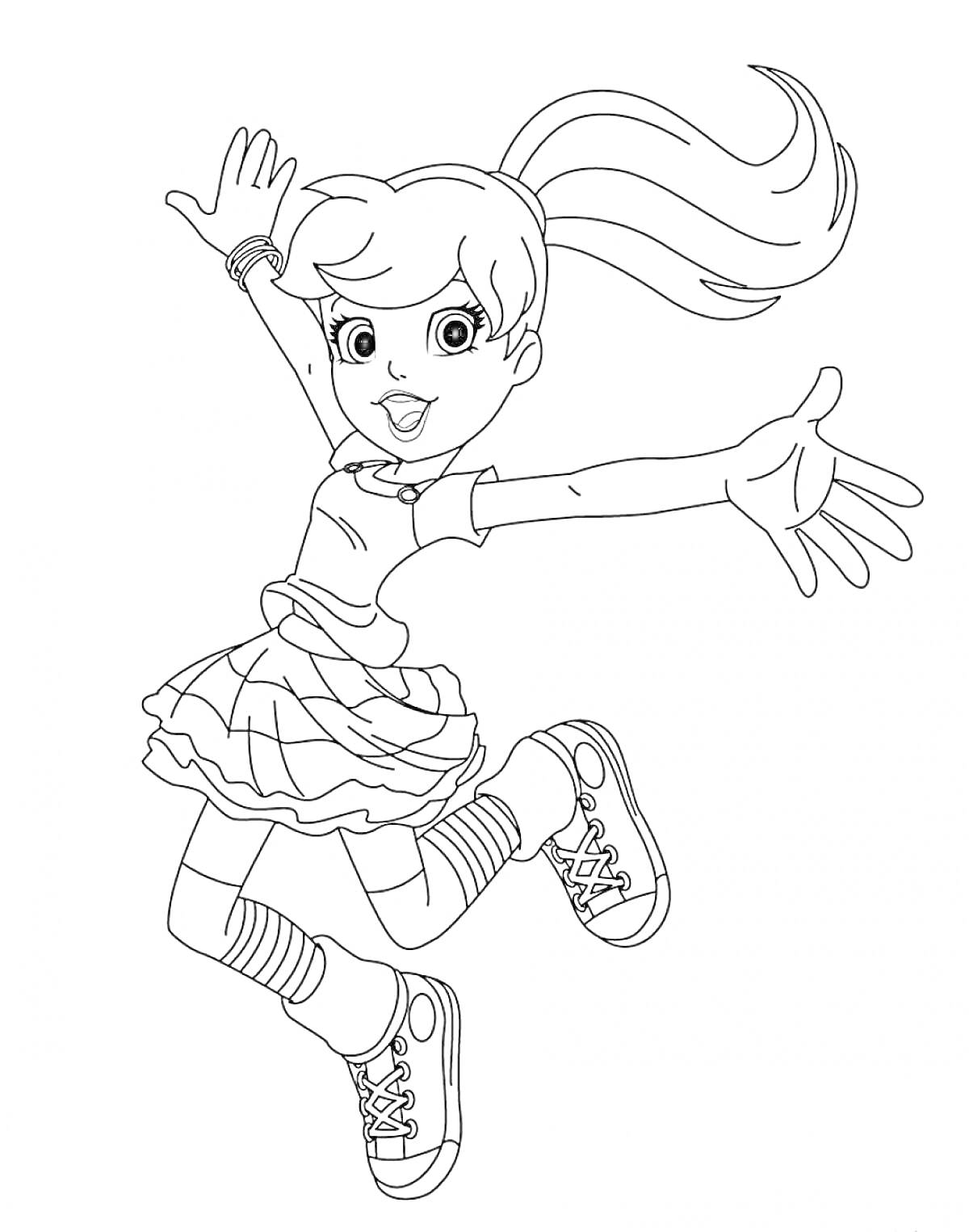 Раскраска Девочка с хвостиком в прыжке