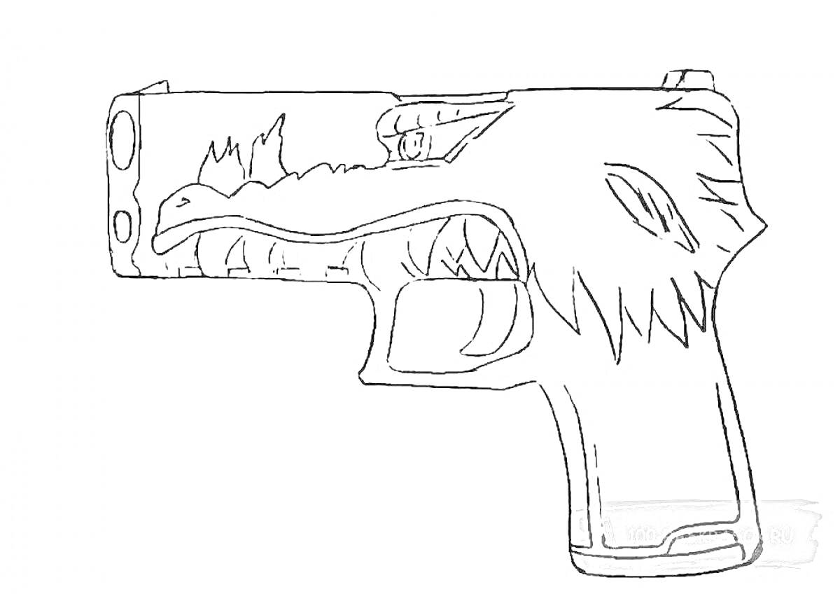 Раскраска Пистолет с рисунком дракона