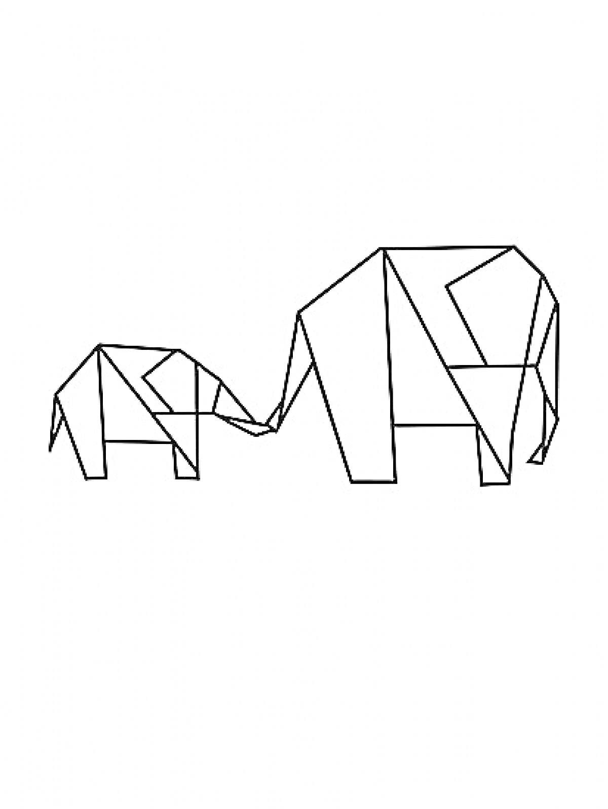 Раскраска Оригами слоны с хоботом