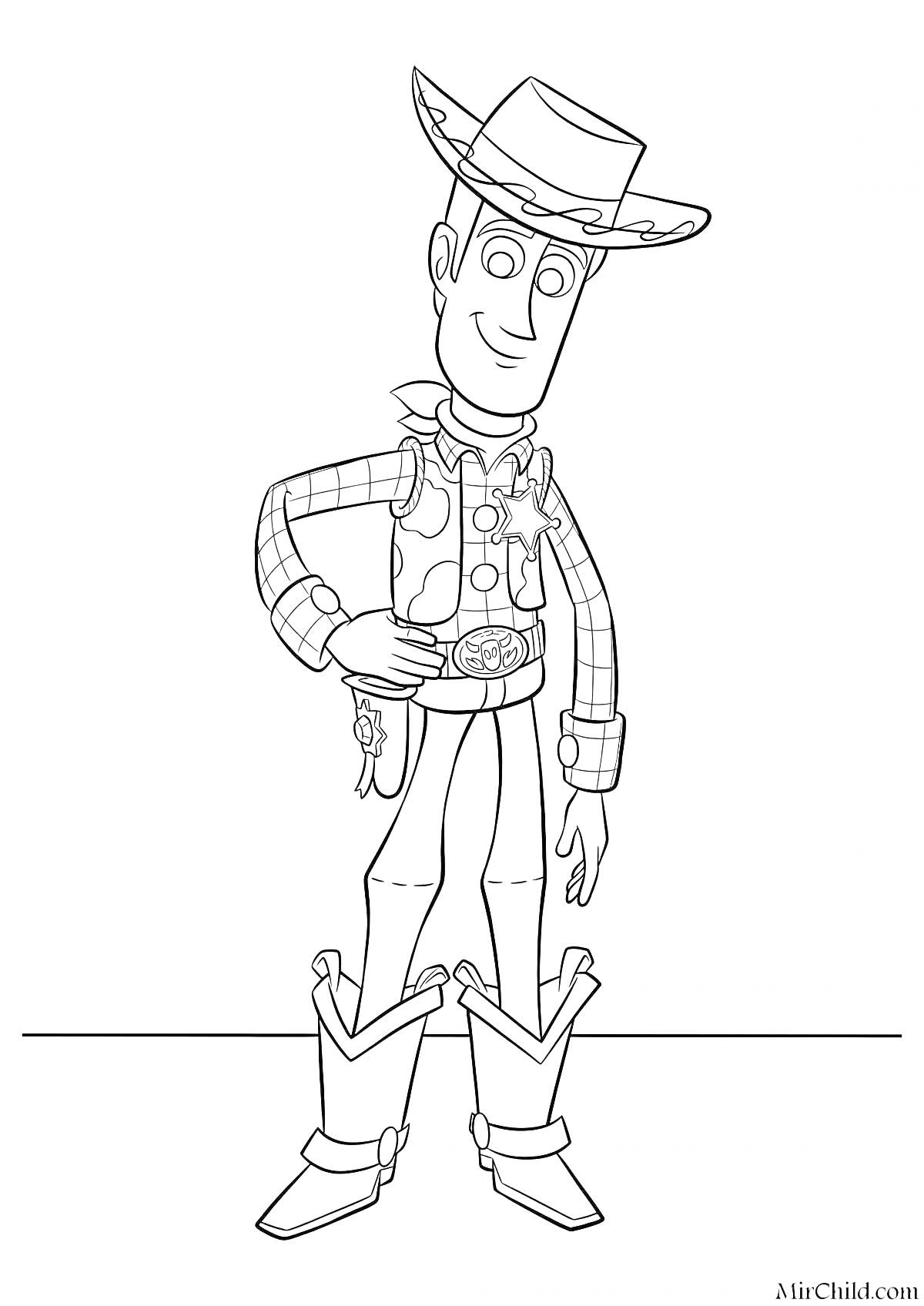Раскраска Шериф в шляпе с звездой, ремнем, сапогами и пледом