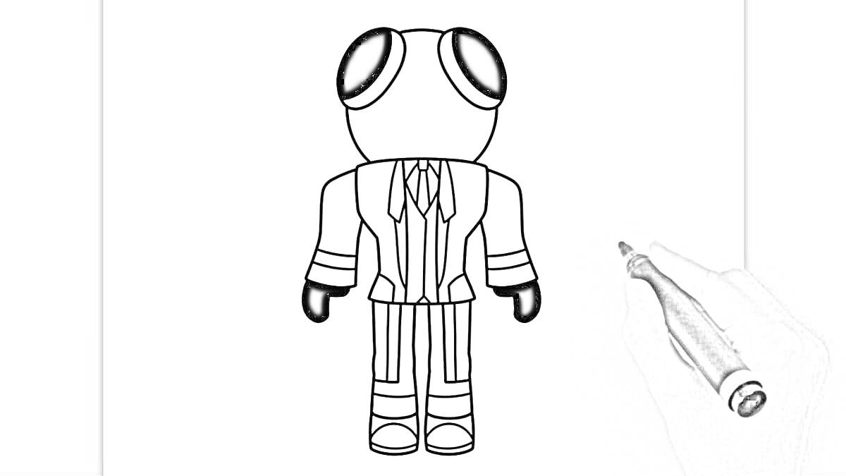 Раскраска Роблокс персонаж в костюме с галстуком