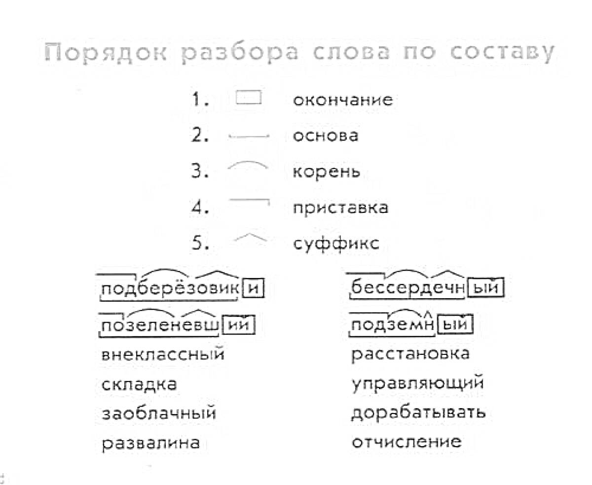 Раскраска Порядок разбора слова по составу