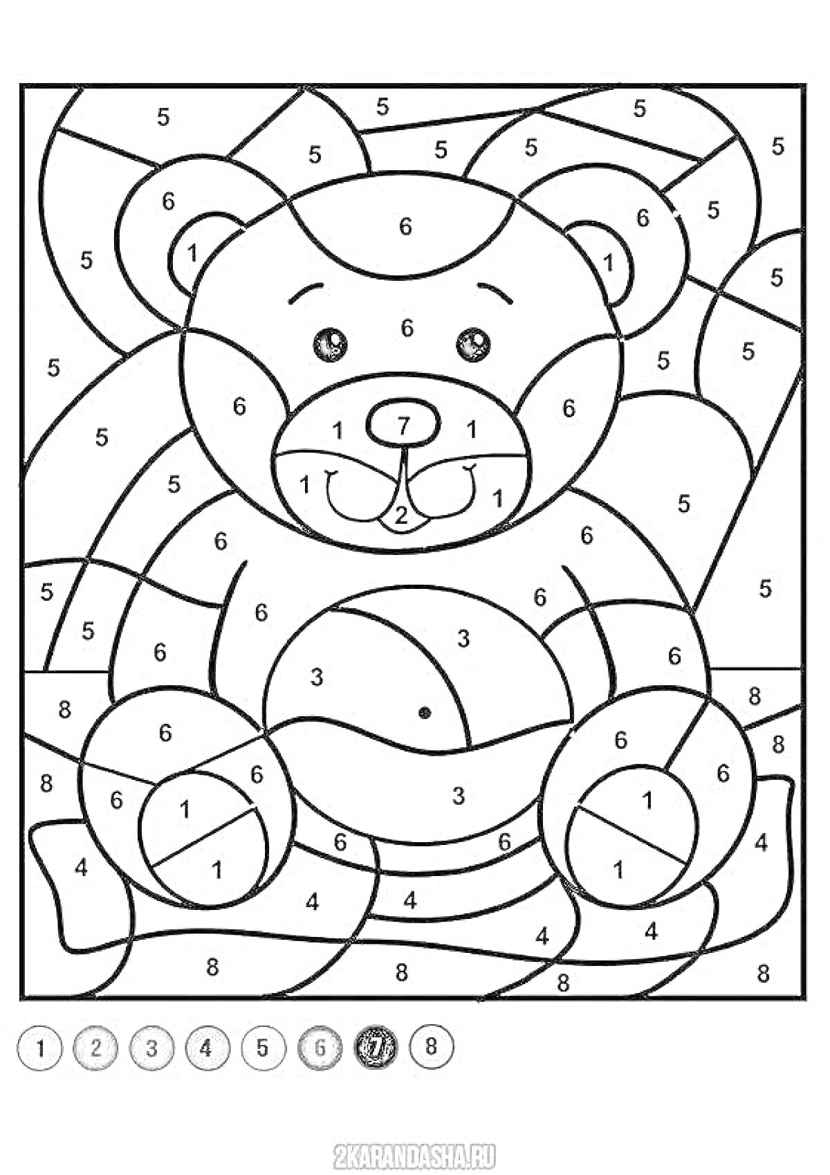 Раскраска Раскраска по номерам с изображением медведя