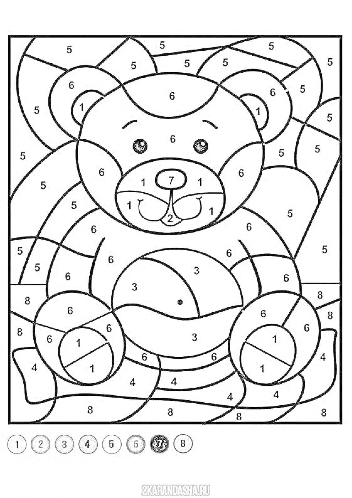 На раскраске изображено: По номерам, Медведь, Цифры, Животные, Творчество, Для детей