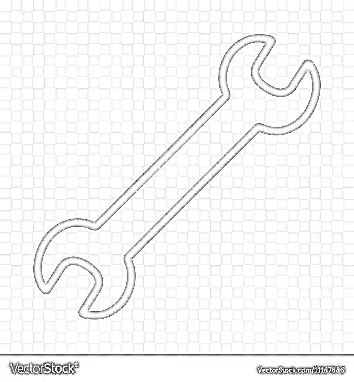 Раскраска Контур гаечного ключа на прозрачном фоне