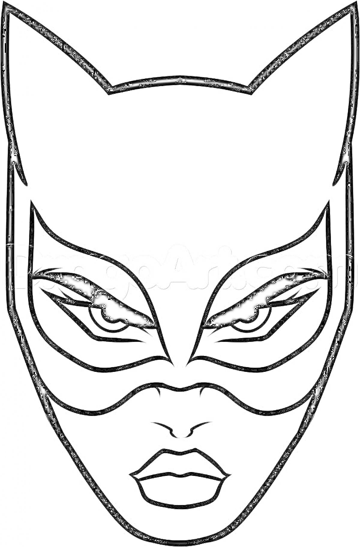 Раскраска Лицо женщины в маске с кошачьими ушами