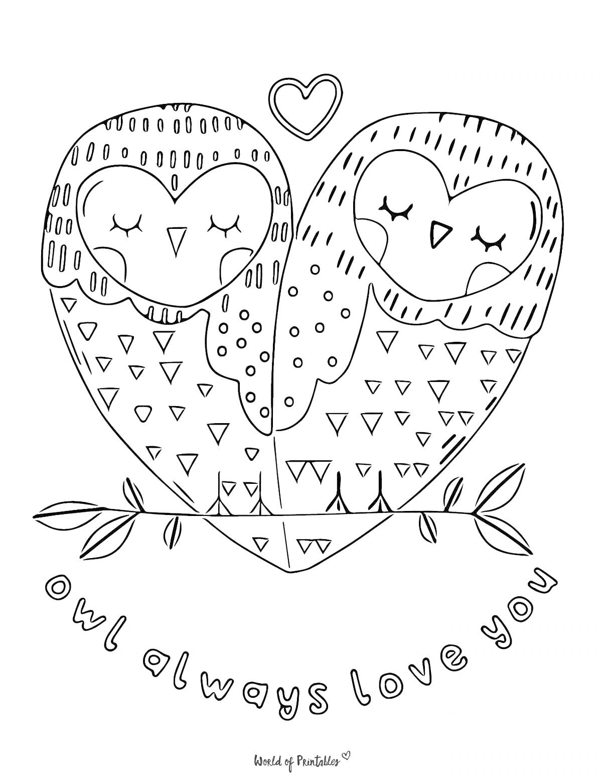 На раскраске изображено: День святого Валентина, Любовь, Ветка, Надпись