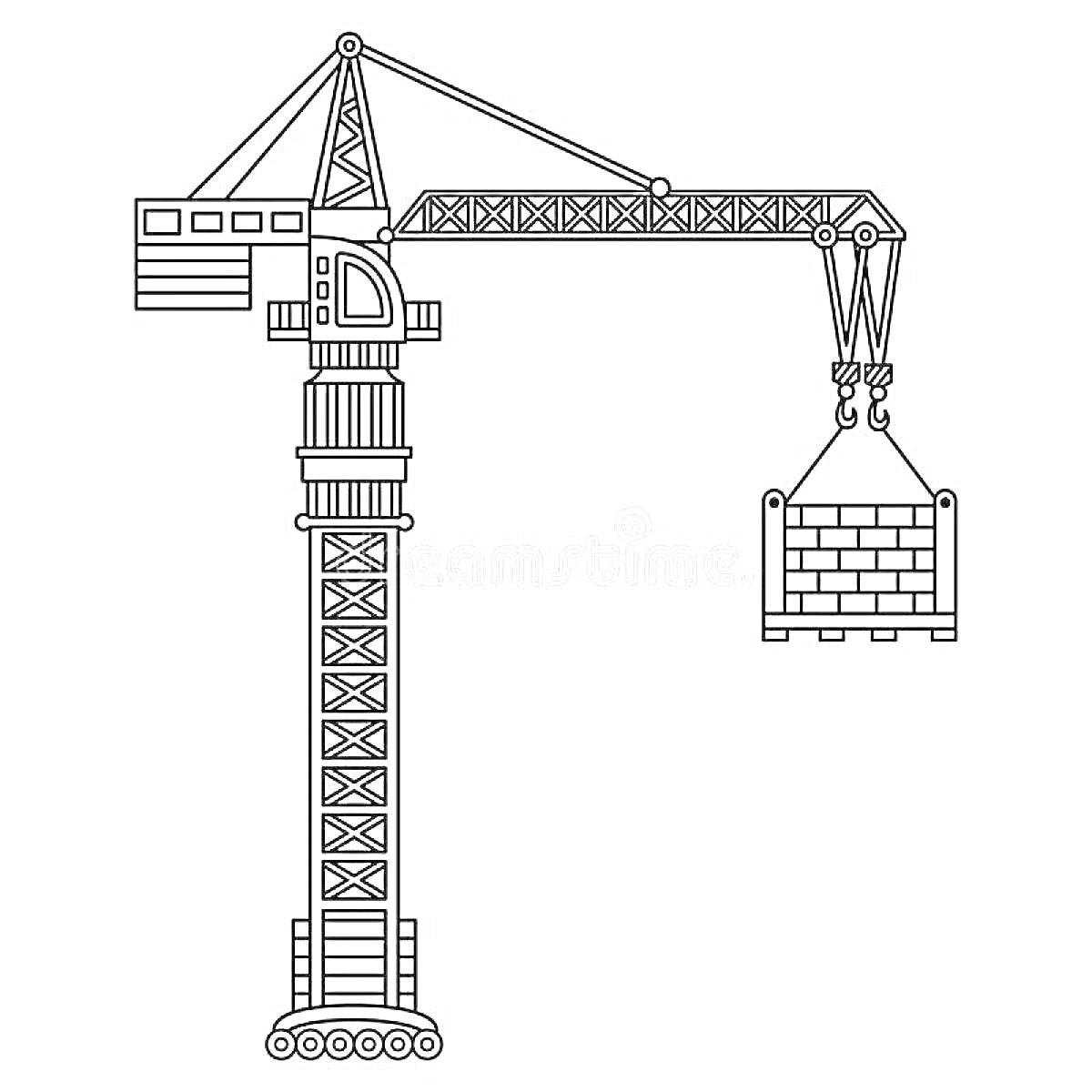 Раскраска Башенный кран с грузом из кирпичей