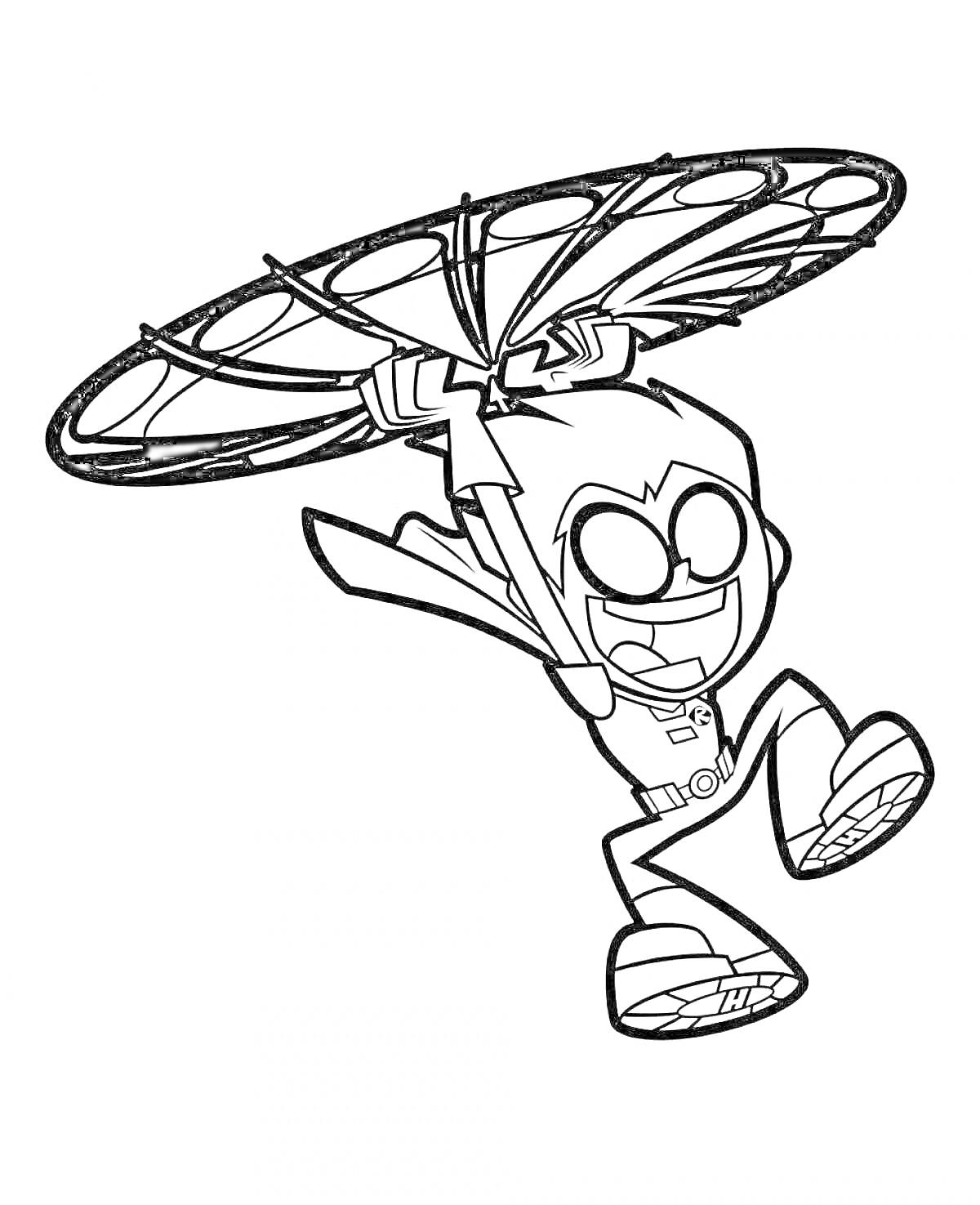 На раскраске изображено: Парашют, Летающий персонаж