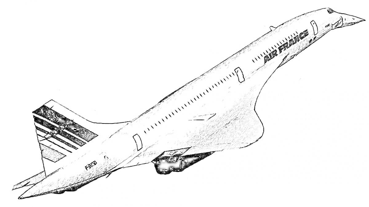 Раскраска Самолет Ту-144 в полете