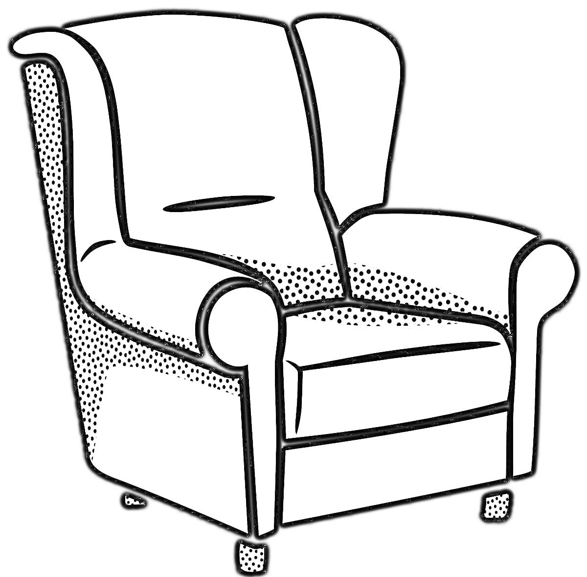 На раскраске изображено: Кресло, Мебель, Подлокотники, Спинка, Для детей