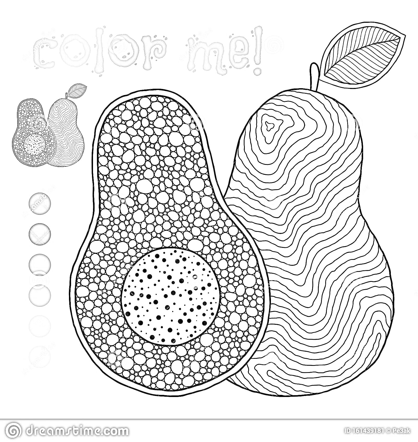 Раскраска Раскраска авокадо с узорами и цветовой палитрой для девочек
