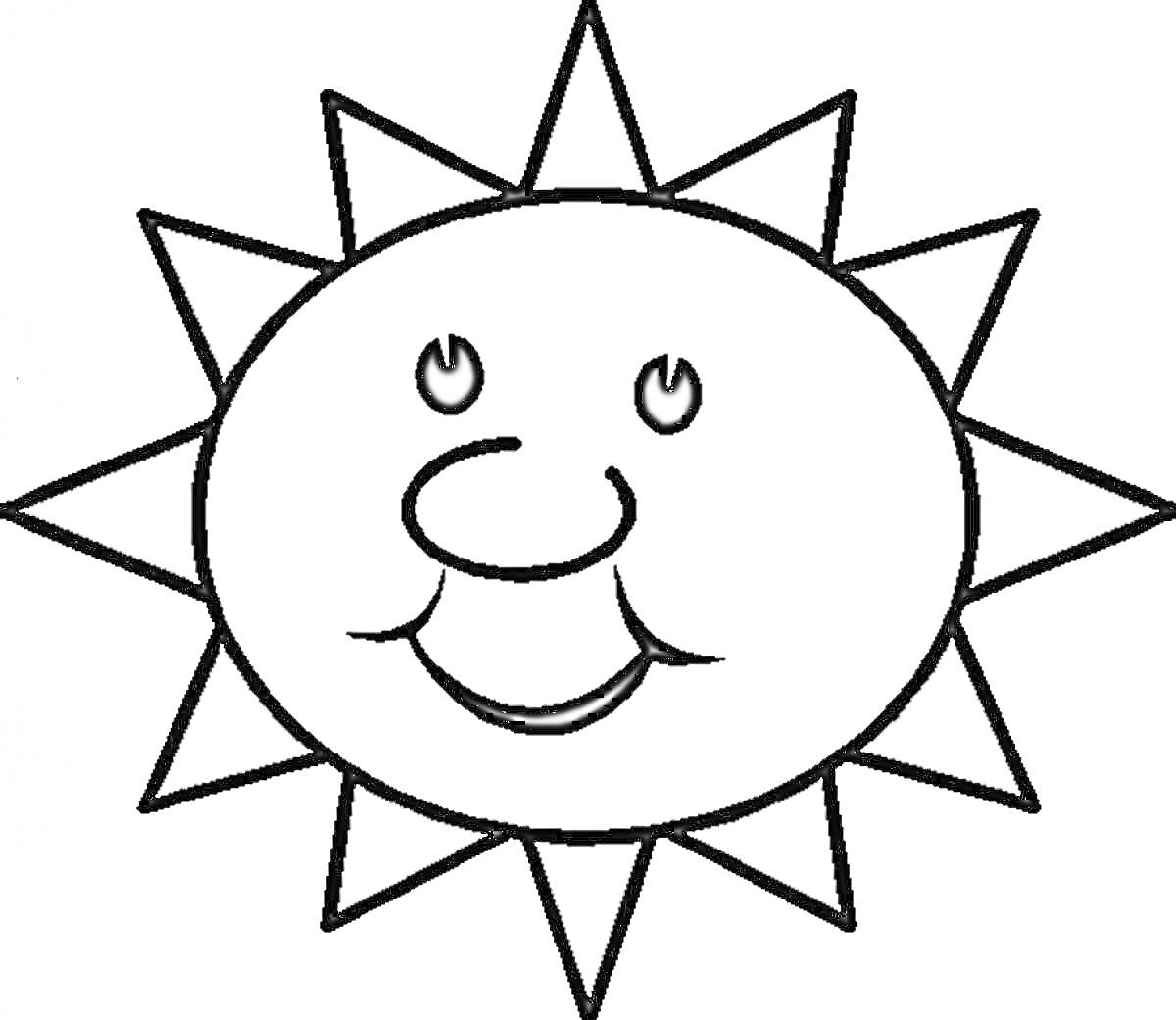 Раскраска Солнышко с лицом, с лучами по кругу