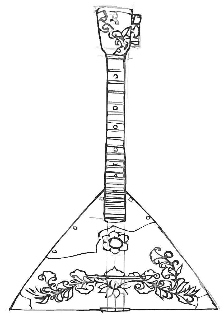 Раскраска Балалайка с узорами и цветами