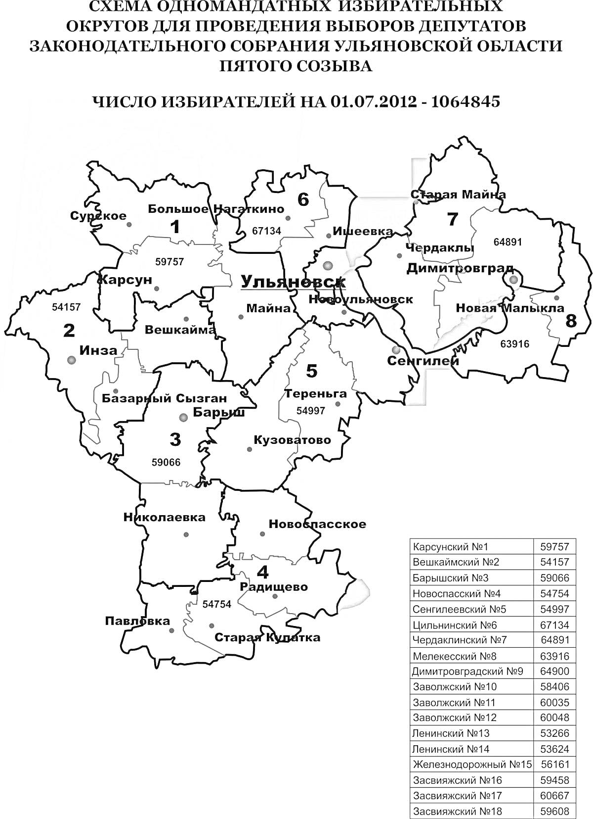 На раскраске изображено: Карта, Ульяновская область, Выборы, Схема, 2012