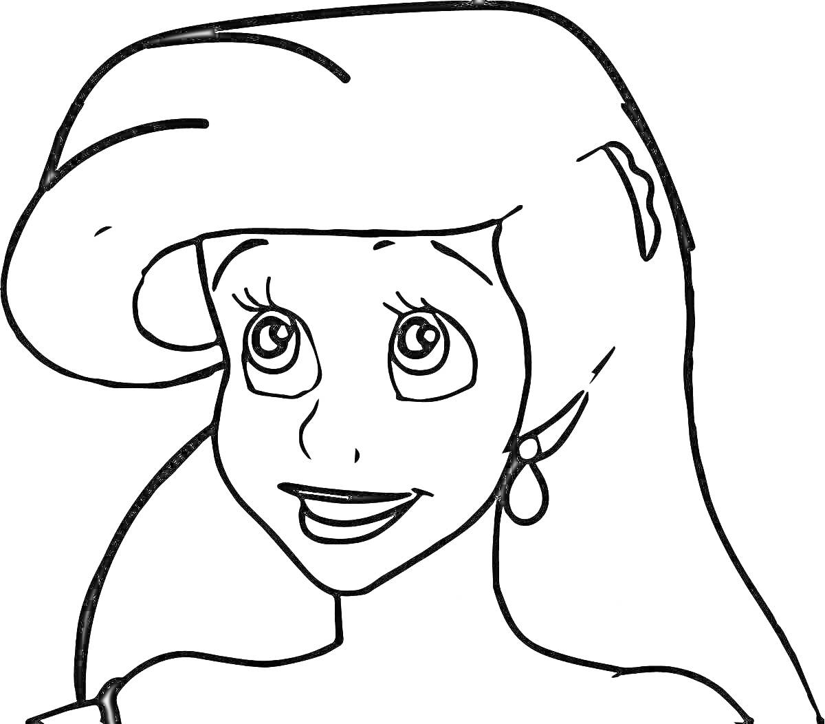 Раскраска Рисунок девушки с длинными волосами и серьгой в ухе