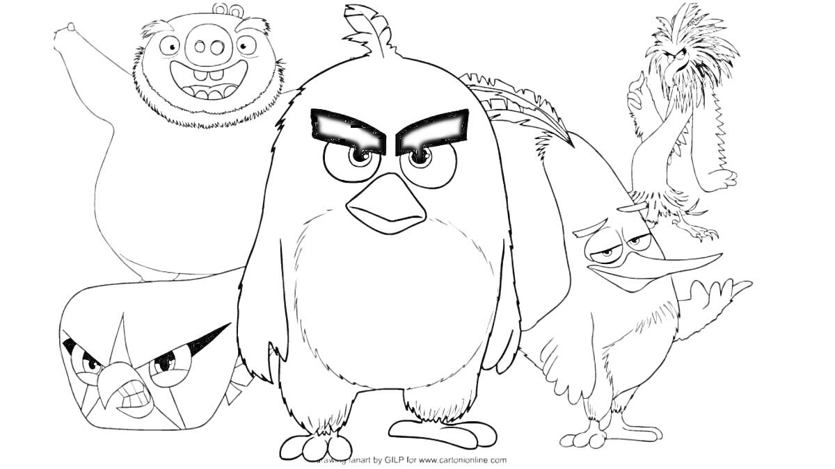 Раскраска Птицы и свинья с мультфильма Angry Birds