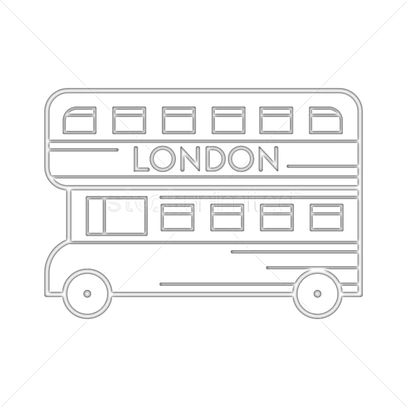 На раскраске изображено: Автобус, Двухэтажный автобус, Лондон, Транспорт, Городской транспорт, Окна, Колёса